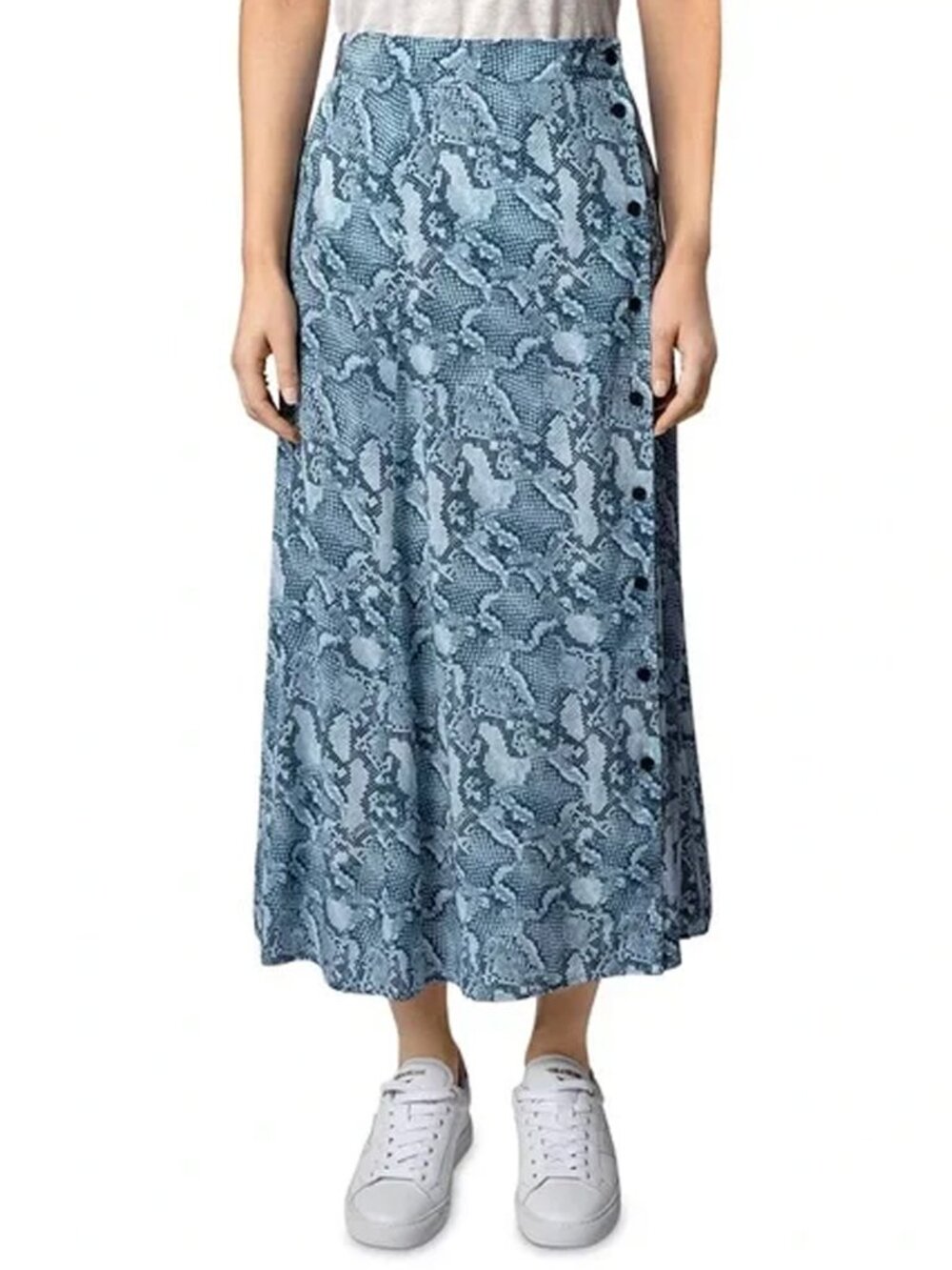 Zadig & Voltaire June Wild Blue Snake Print Silk Midi Skirt Size Eu 36